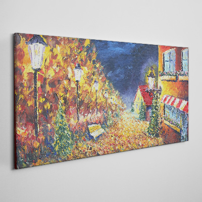 Golden avenue in the glow of lanterns Canvas print