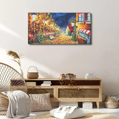 Golden avenue in the glow of lanterns Canvas print