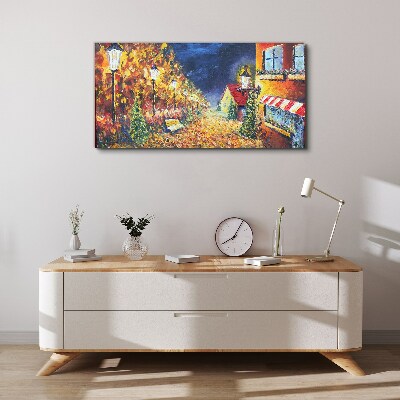Golden avenue in the glow of lanterns Canvas print