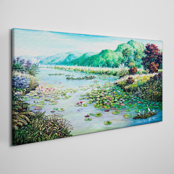 River flower tree hill Canvas Wall art