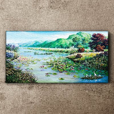 River flower tree hill Canvas Wall art