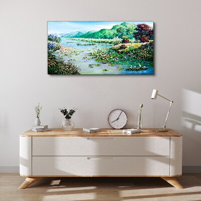 Landscape with water lilies Canvas Wall art