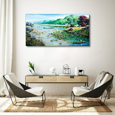 Landscape with water lilies Canvas Wall art