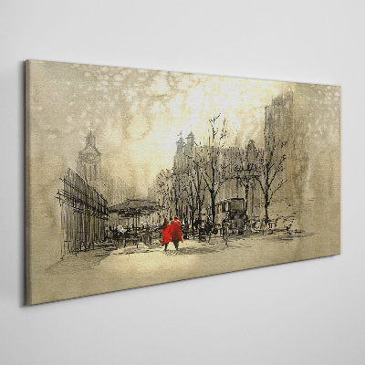 Red coat in the cityscape Canvas print