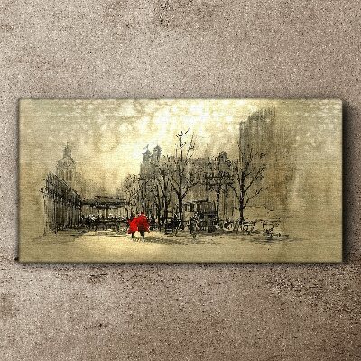 Red coat in the cityscape Canvas print