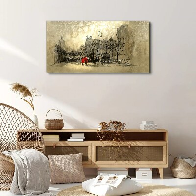 Red coat in the cityscape Canvas print