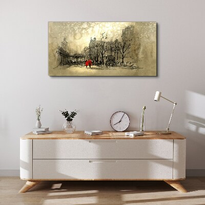 Red coat in the cityscape Canvas print