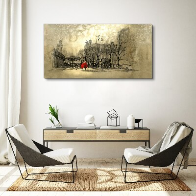 Red coat in the cityscape Canvas print