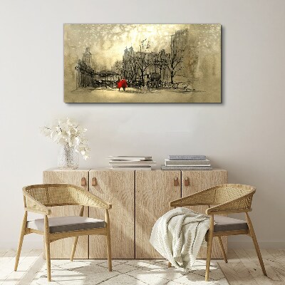 Red coat in the cityscape Canvas print