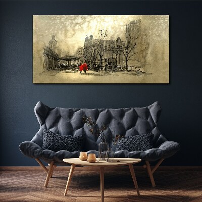 Red coat in the cityscape Canvas print