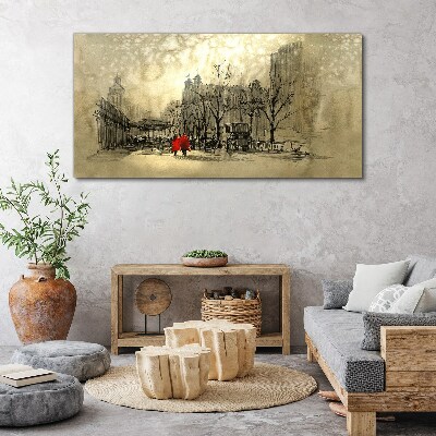 Red coat in the cityscape Canvas print