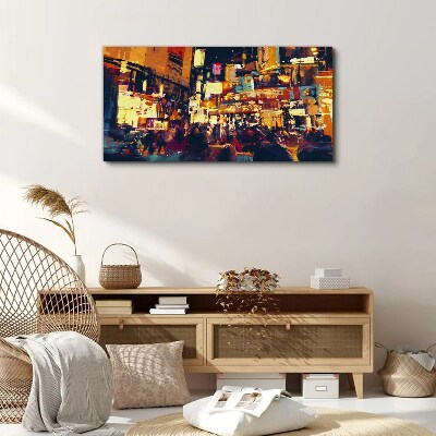 The hustle and bustle of city life at night Canvas print
