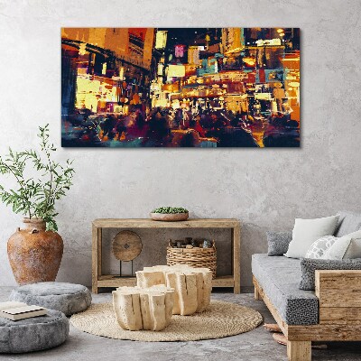 The hustle and bustle of city life at night Canvas print