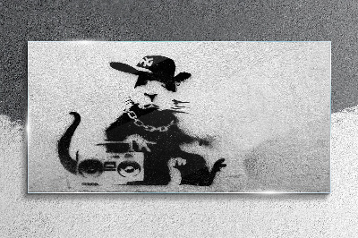Hood rat banksy Glass Wall Art