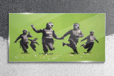 Banksy green Glass Wall Art