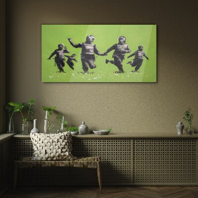 Riot Police at Banksy Field Glass Wall Art