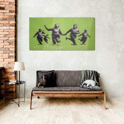 Riot Police at Banksy Field Glass Wall Art