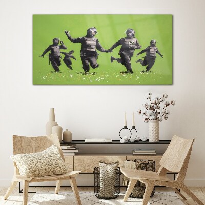 Riot Police at Banksy Field Glass Wall Art