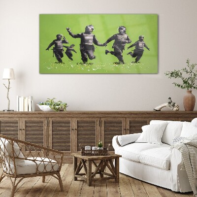 Riot Police at Banksy Field Glass Wall Art
