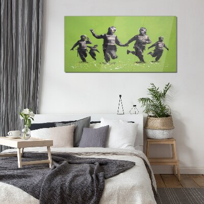 Riot Police at Banksy Field Glass Wall Art