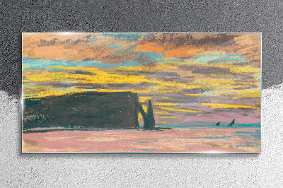 Sunset by claude monet Glass Wall Art