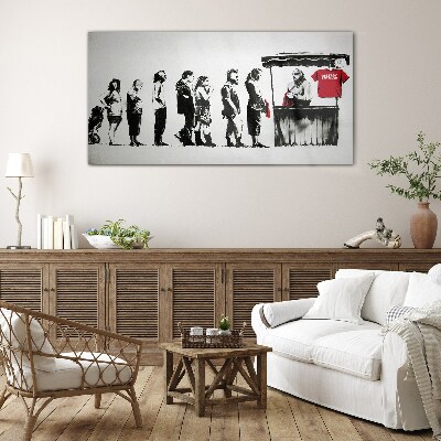 Banksy festival of black and white Glass Wall Art