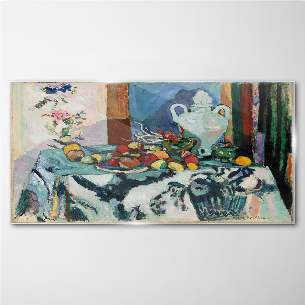 Still Life with Fruit and a Vase Glass Wall Art