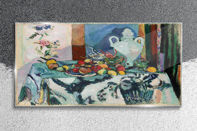 Still Life with Fruit and a Vase Glass Wall Art