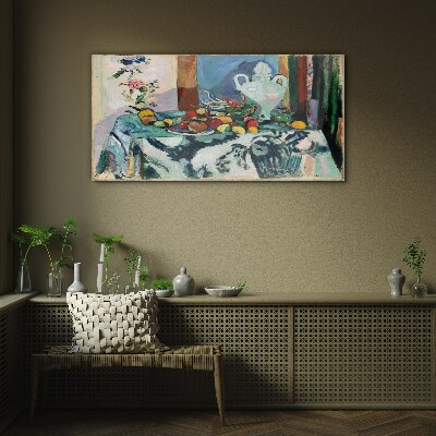 Still Life with Fruit and a Vase Glass Wall Art