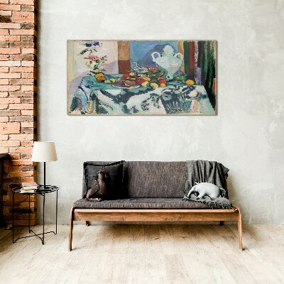 Still Life with Fruit and a Vase Glass Wall Art