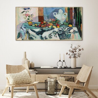 Still Life with Fruit and a Vase Glass Wall Art