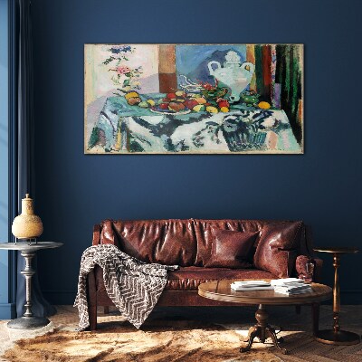 Still Life with Fruit and a Vase Glass Wall Art
