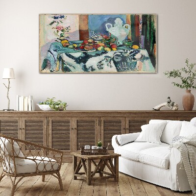 Still Life with Fruit and a Vase Glass Wall Art