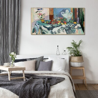 Still Life with Fruit and a Vase Glass Wall Art