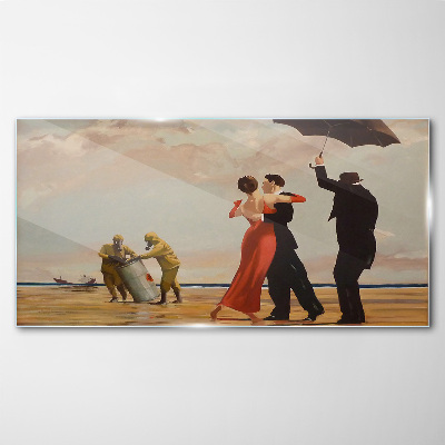 Romantic walk on the beach Glass Wall Art