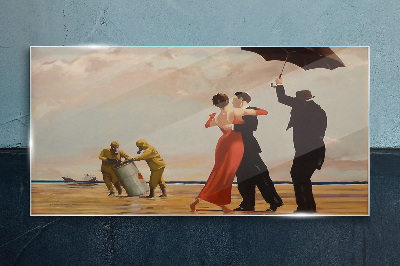 Romantic walk on the beach Glass Wall Art