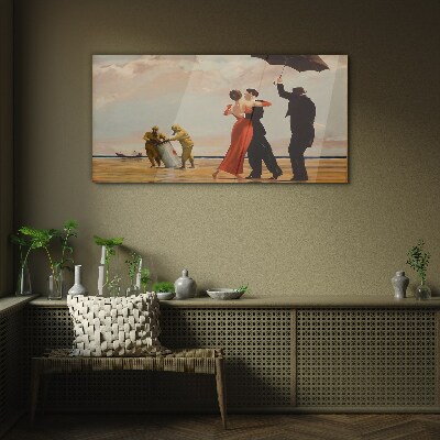 Romantic walk on the beach Glass Wall Art