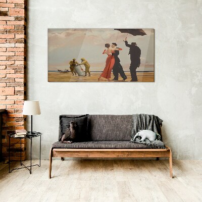 Romantic walk on the beach Glass Wall Art