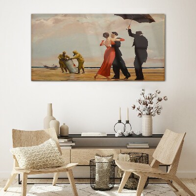 Romantic walk on the beach Glass Wall Art