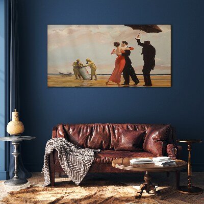 Romantic walk on the beach Glass Wall Art
