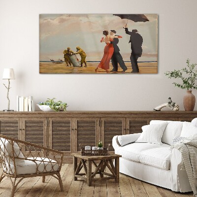 Romantic walk on the beach Glass Wall Art