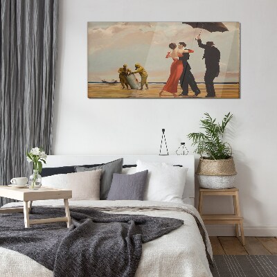 Romantic walk on the beach Glass Wall Art