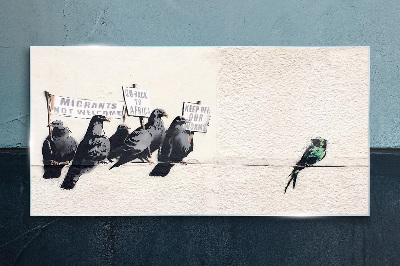 Protesters birds banksy Glass Wall Art