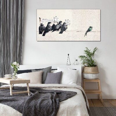 Protesters birds banksy Glass Wall Art