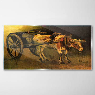Ox at the cart Glass Wall Art
