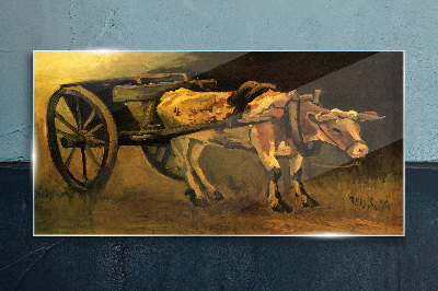 Ox at the cart Glass Wall Art