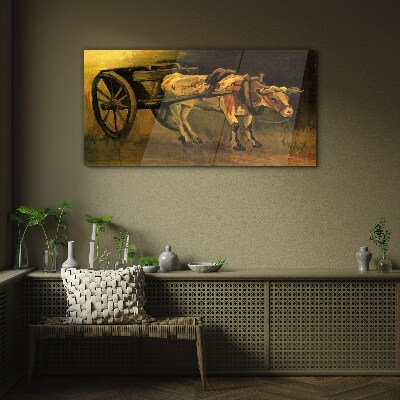 Ox at the cart Glass Wall Art