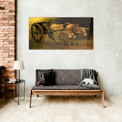 Ox at the cart Glass Wall Art