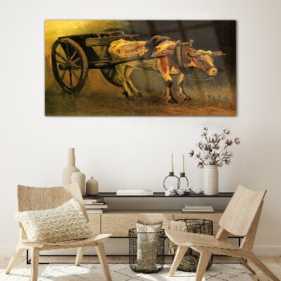 Ox at the cart Glass Wall Art