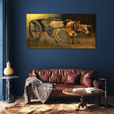 Ox at the cart Glass Wall Art